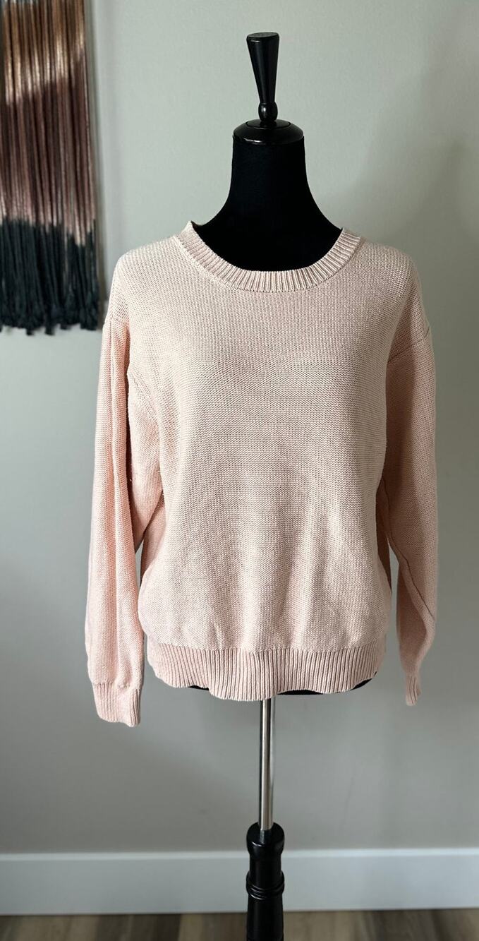 PARRISH LA Light Pink Bruna Cotton Crew Neck Long Sleeve Size XL